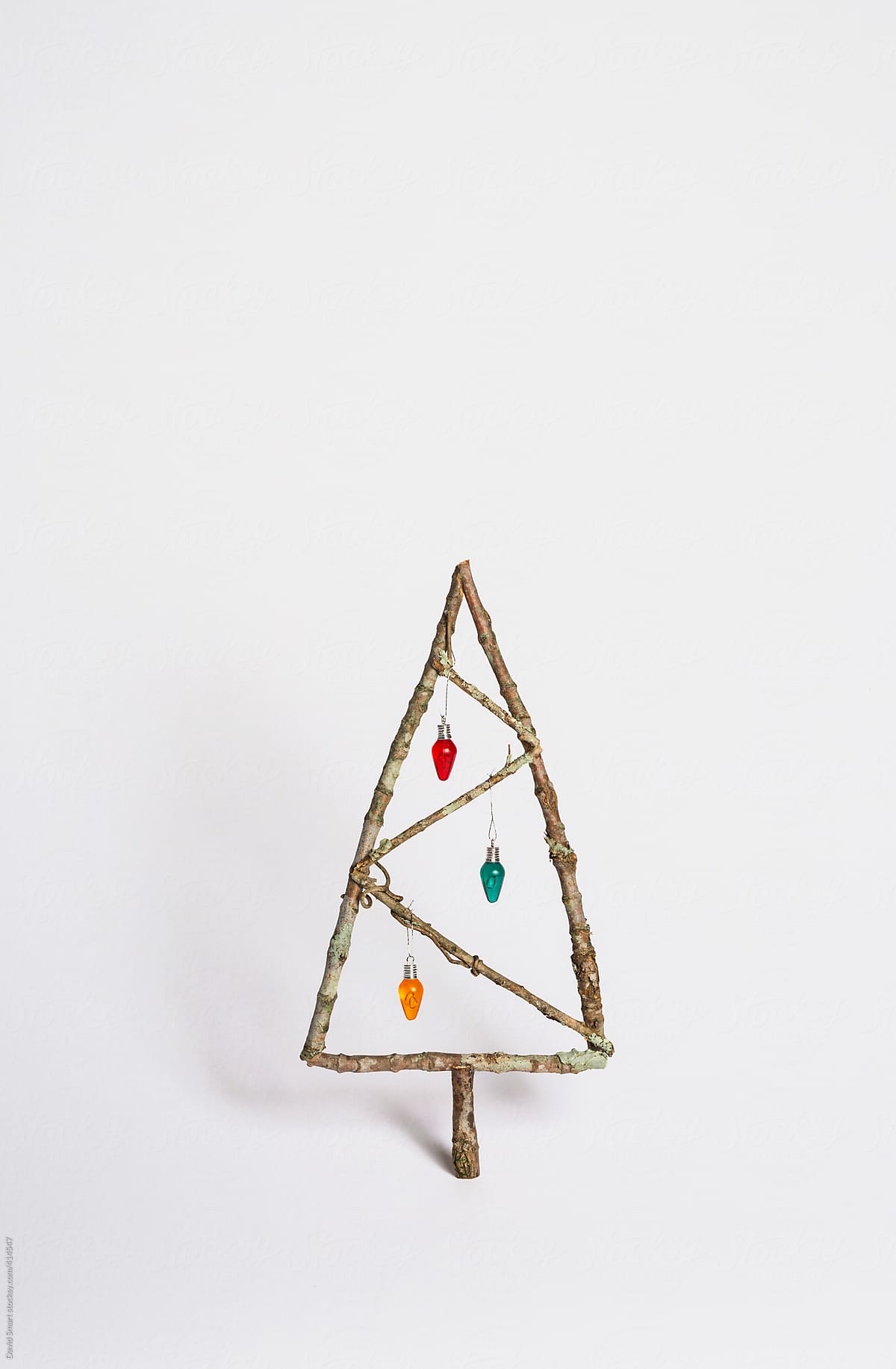 Do It Yourself Christmas Tree Made Of Twigs On White by David Smart