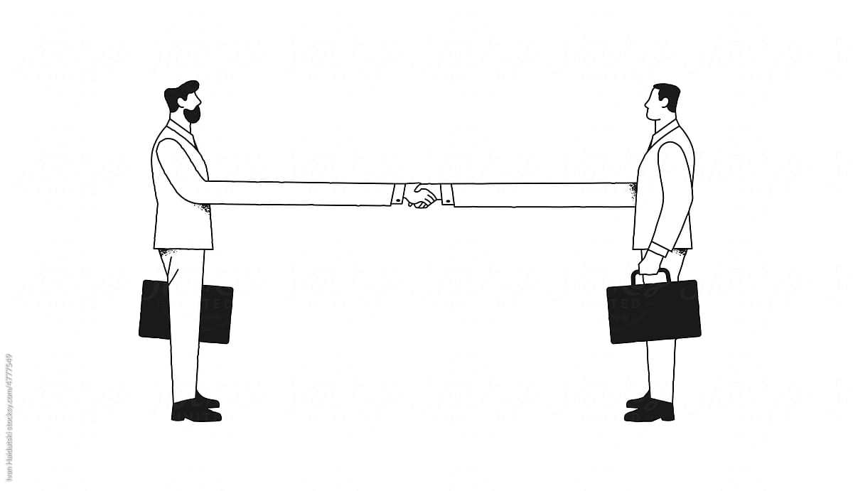 illustration of long discussion, agreement between two businessmen