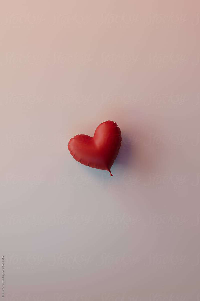 3D Render of a Red Heart Balloon on Pastel Gradient