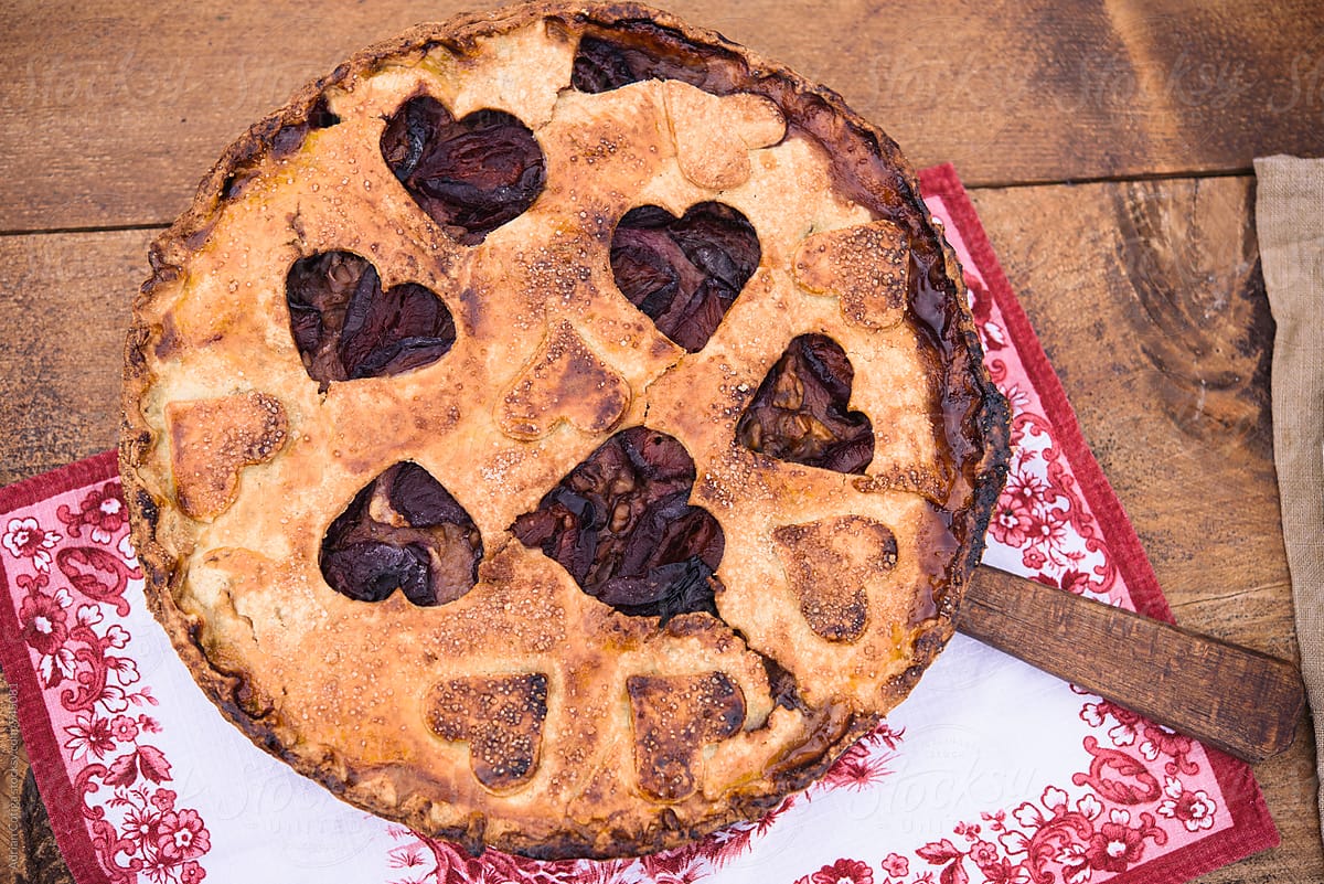 Pie with hearts from above Heart shaped pie shell