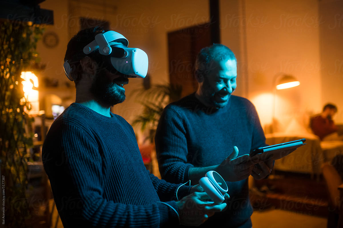 Software engineers having fun testing VR game