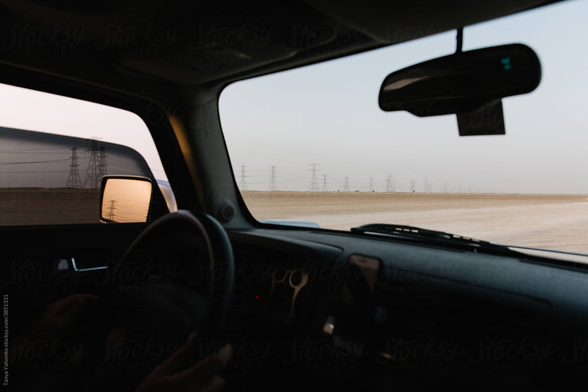 A view from the car on the desert
