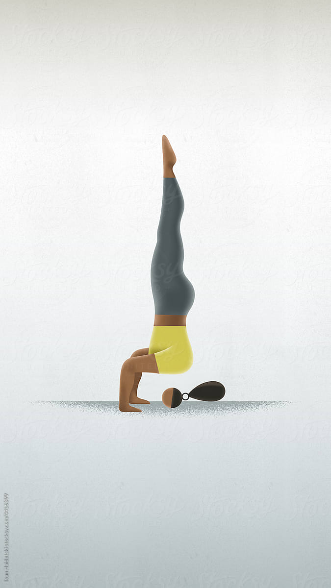 Black woman doing yoga. Yoga Headstand