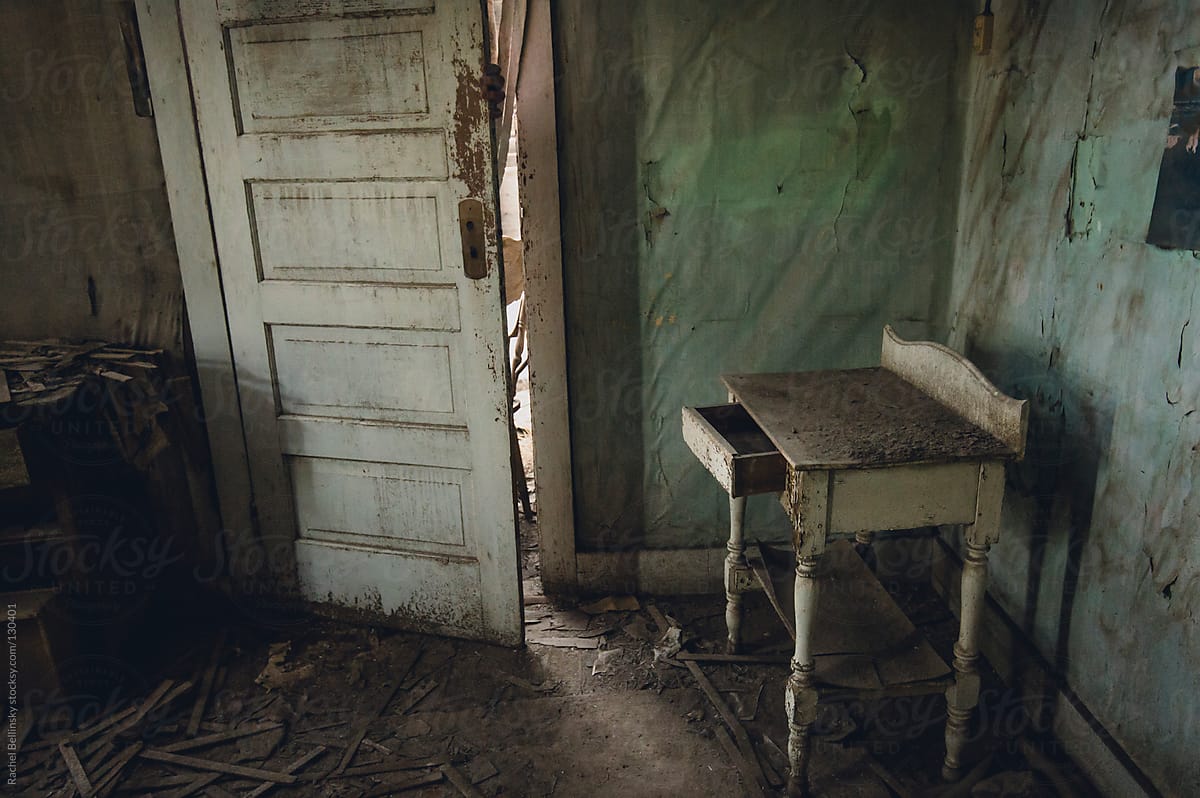 A decaying room in a long-abandoned house