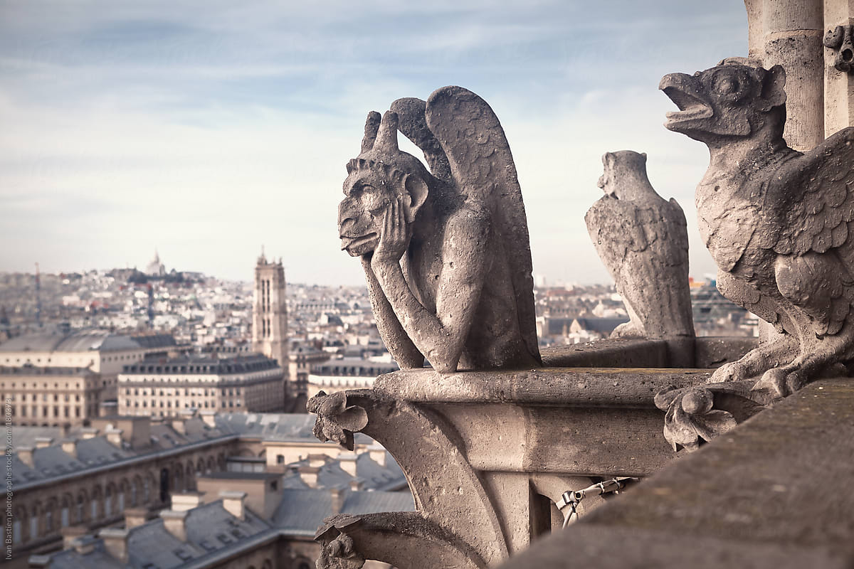 Gargoyles on Notre Dame cathedral in Paris, France by Ivan Bastien