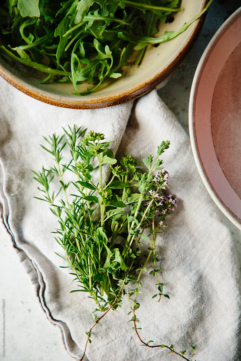 Fresh herbs and rocket