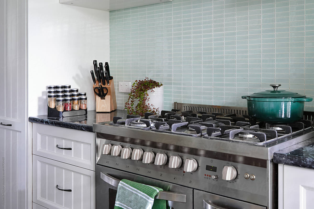Large range style cooker in country kitchen