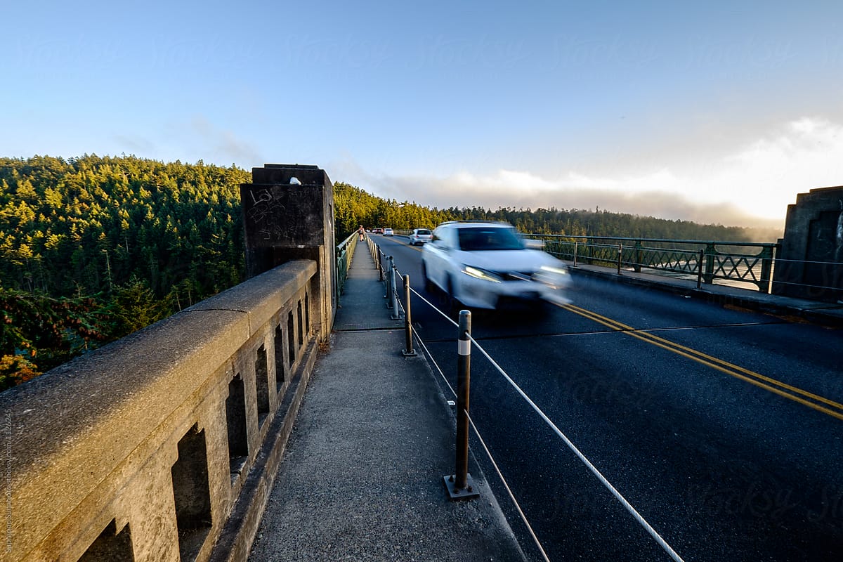 Moving car on a bridge
