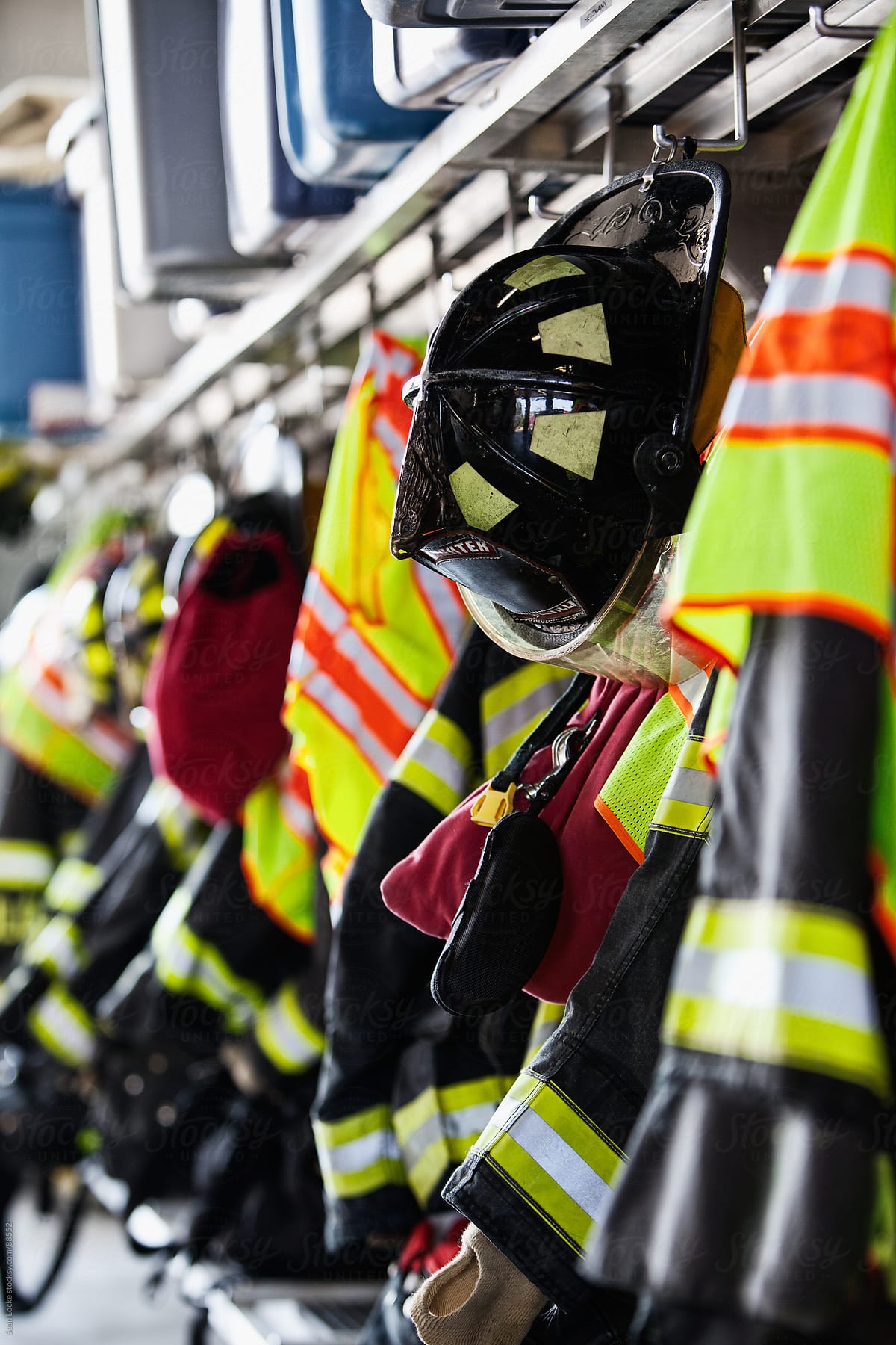 Firehouse: Fire Fighter Gear Hanging On Rack