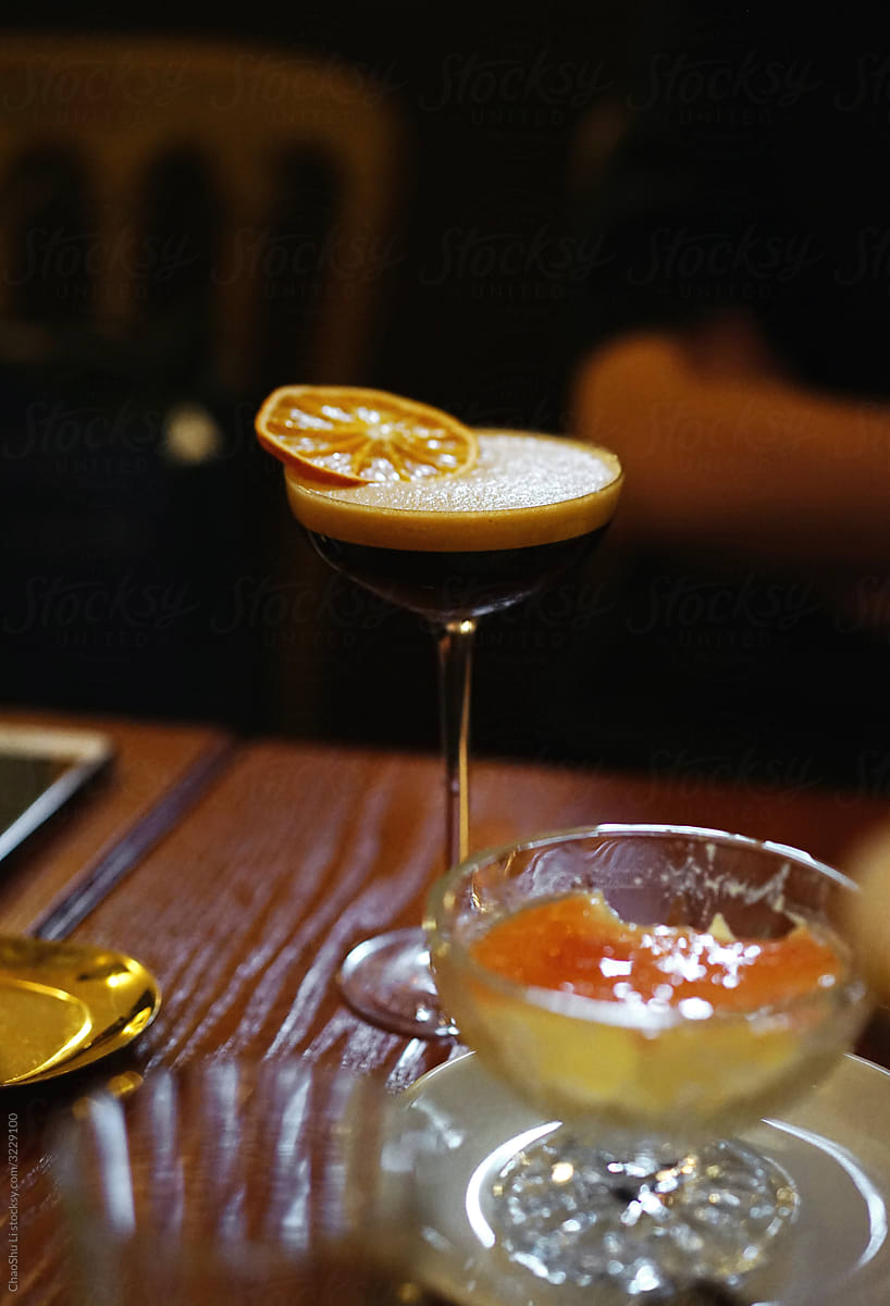 Dessert drinks at home table, close-up. In a dark atmosphere