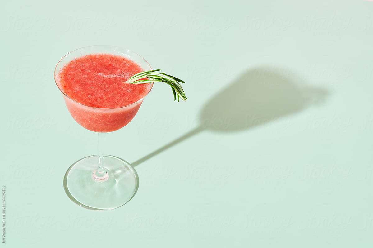 One Strawberry Cocktails on Green with Shadow