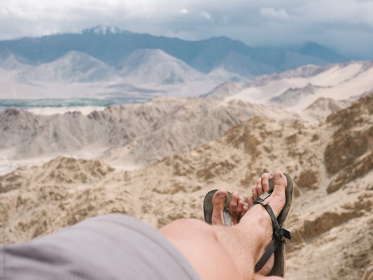 Sitting in the Ladakh Mountains in sandals