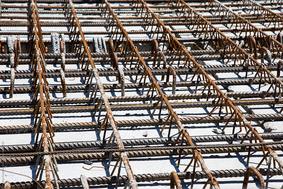 Grid of Metal Rods at Construction Site