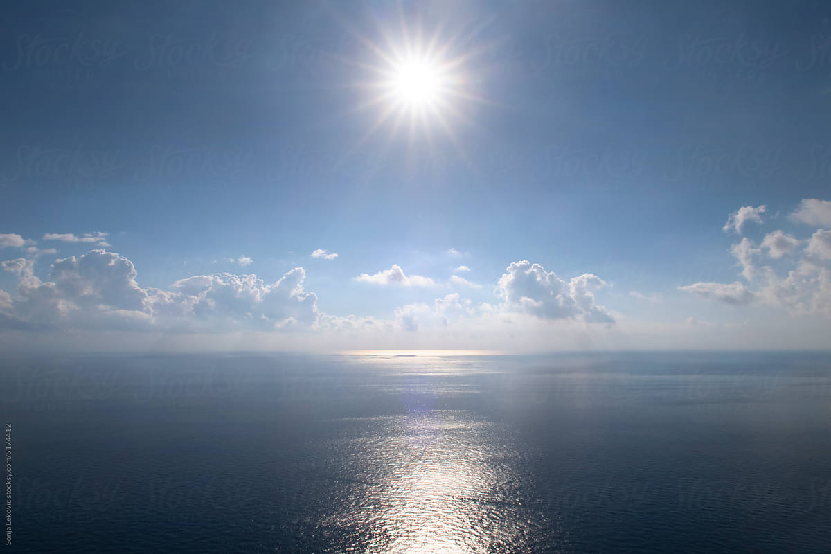 blue sea and sun in a blue sky landscape