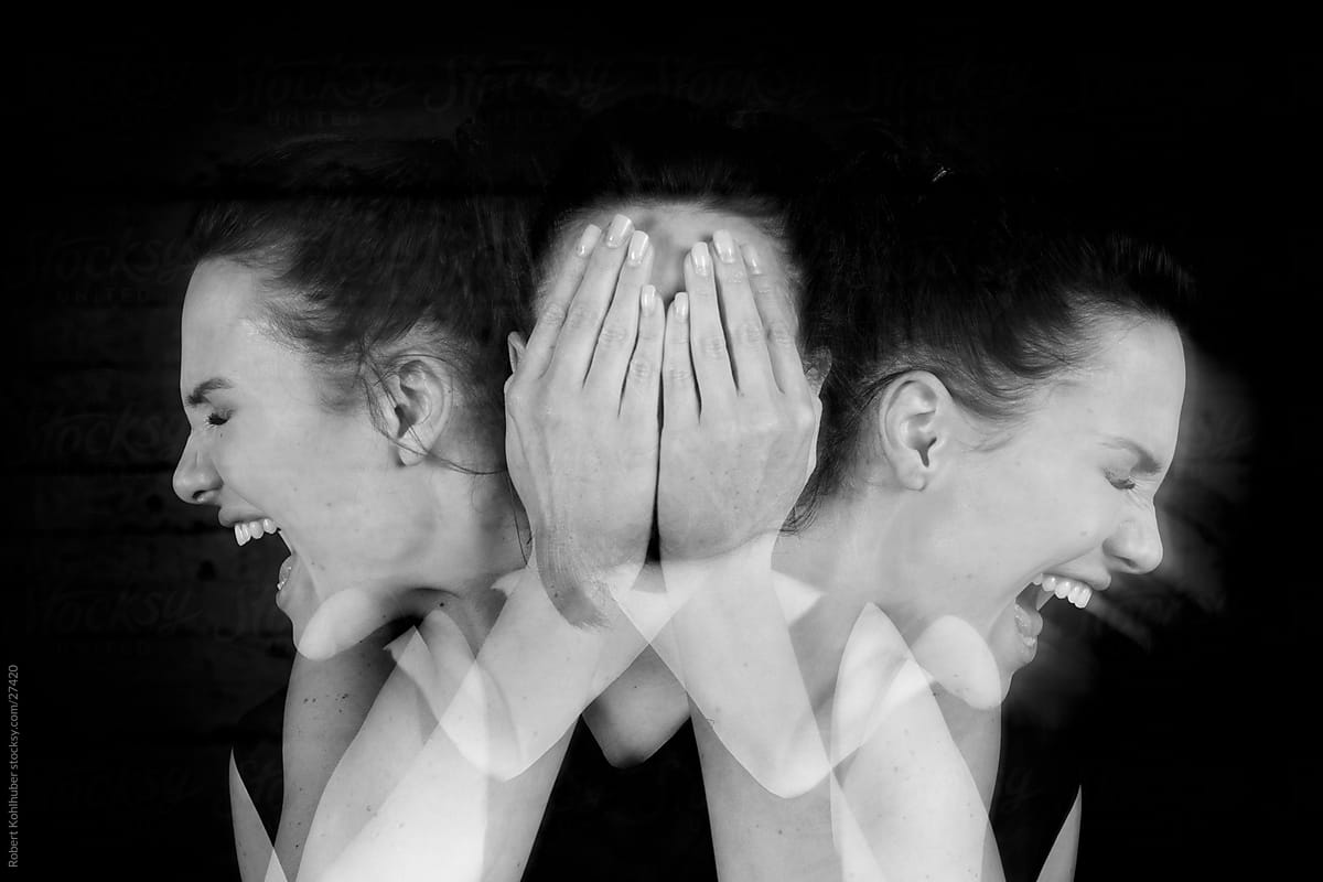 Screaming girl covering face- Mulitple exposures