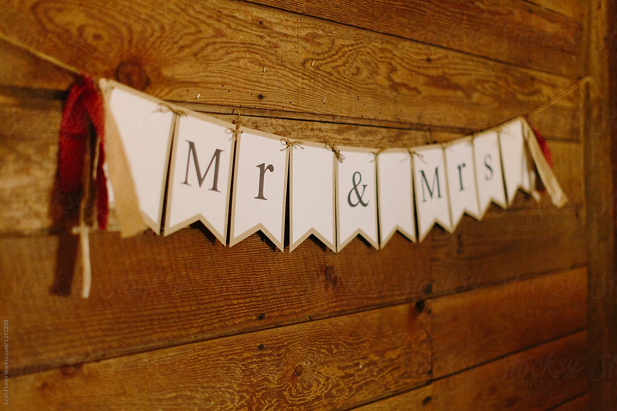 Mr. and Mrs. Wedding Banner on Wood Wall
