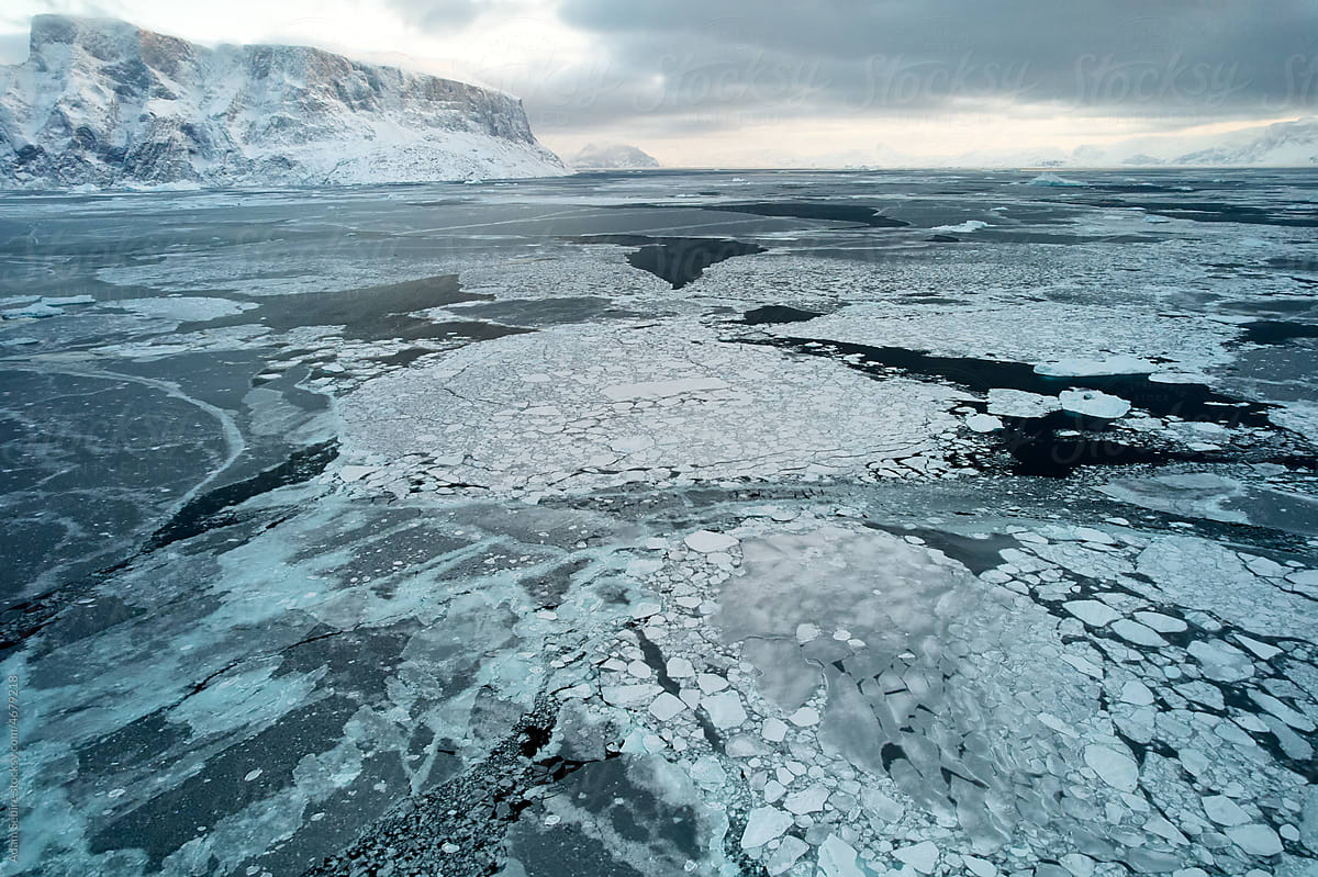 Sea ice forms in Greenland Arctic winter