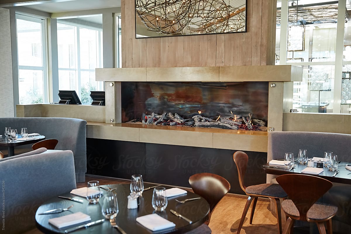 Interiors of luxury upscale restaurant