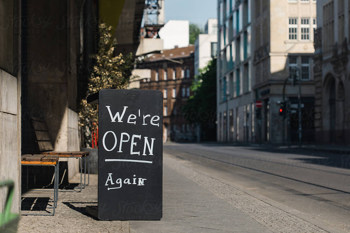 We\'re open Again cafe sign
