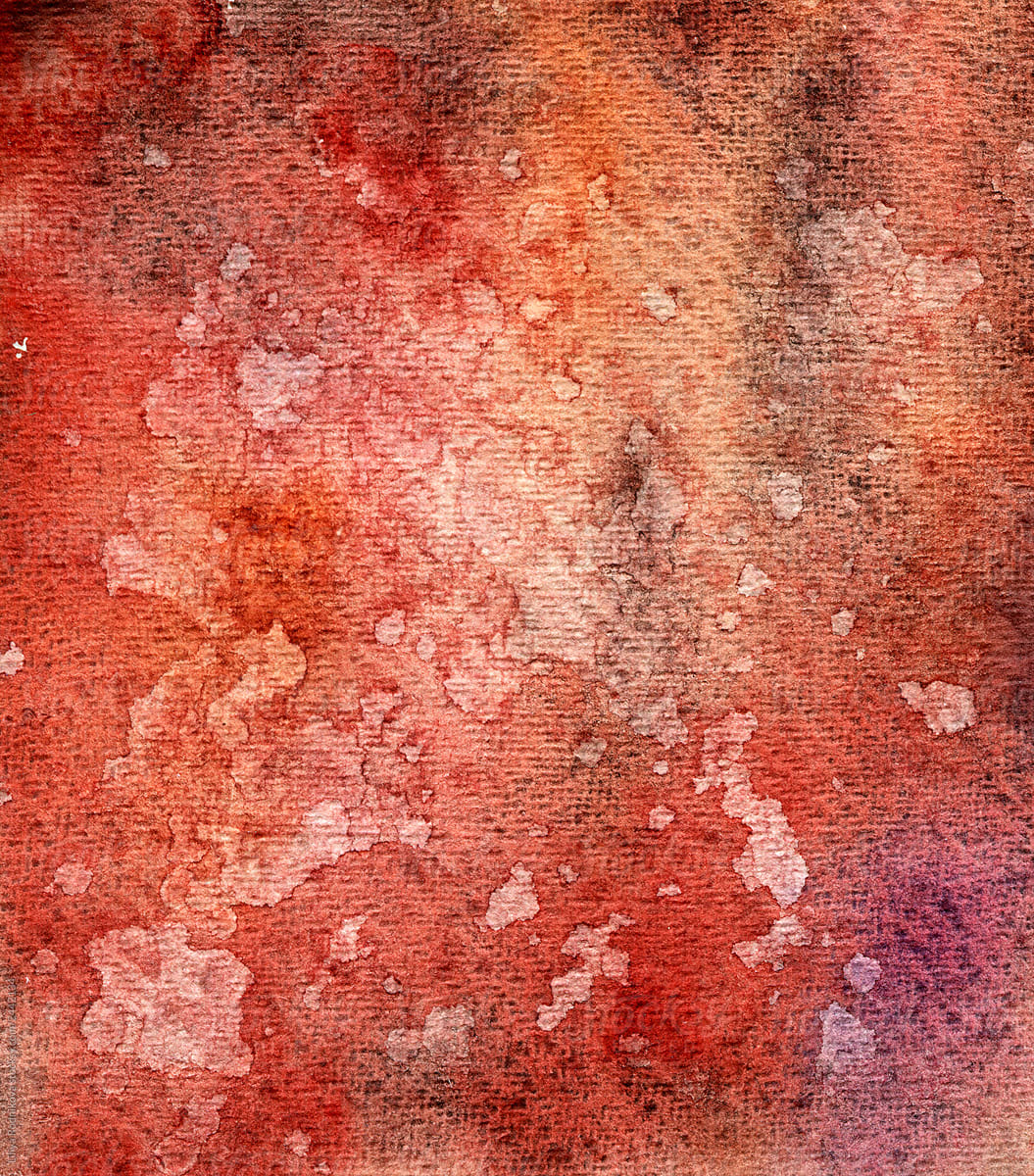 Original watercolor bright textures in deep red color