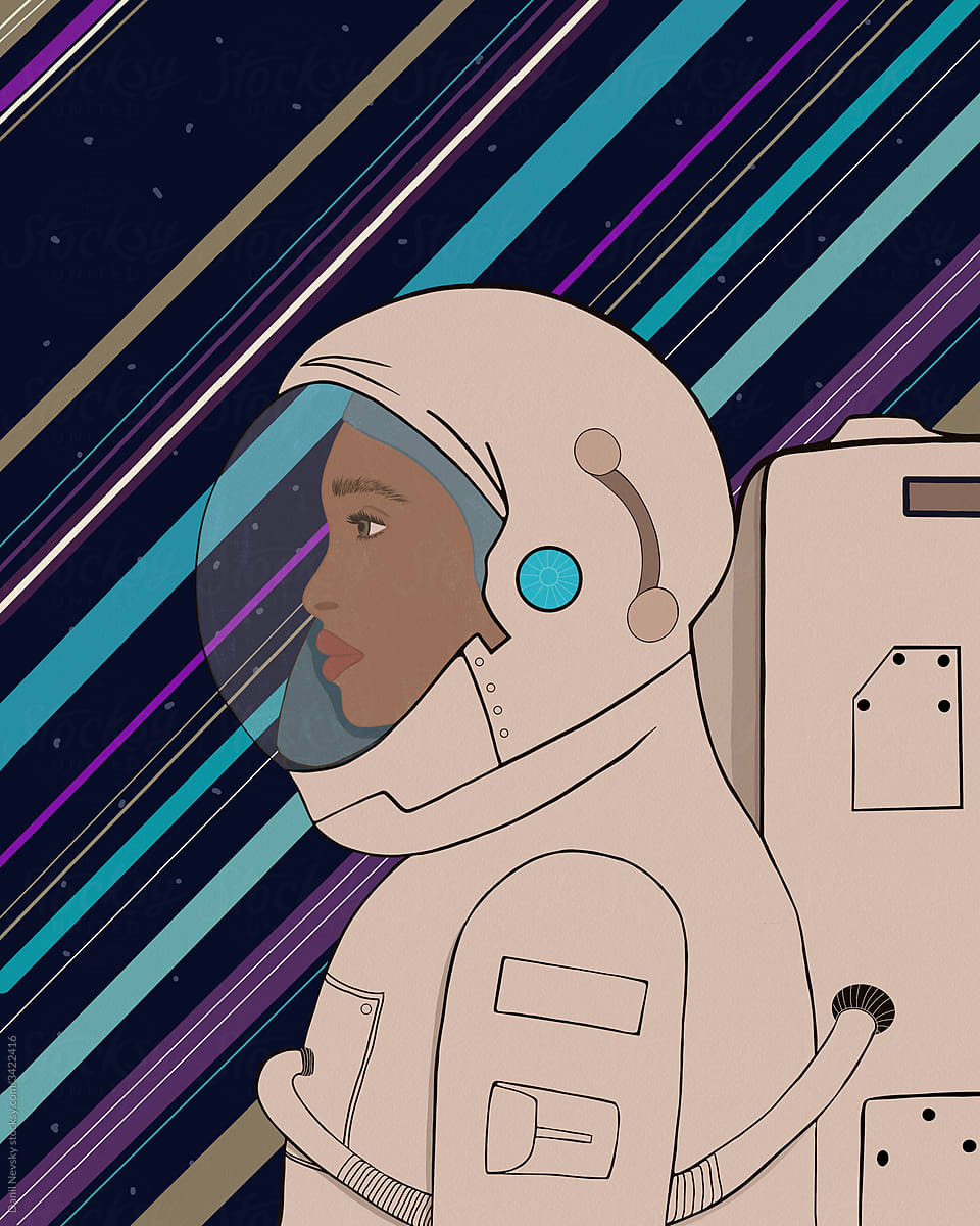 Black female astronaut in space