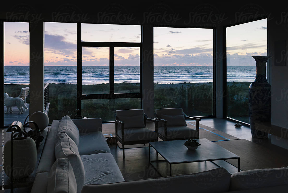 Sunrise in Living Room at Oceanfront home