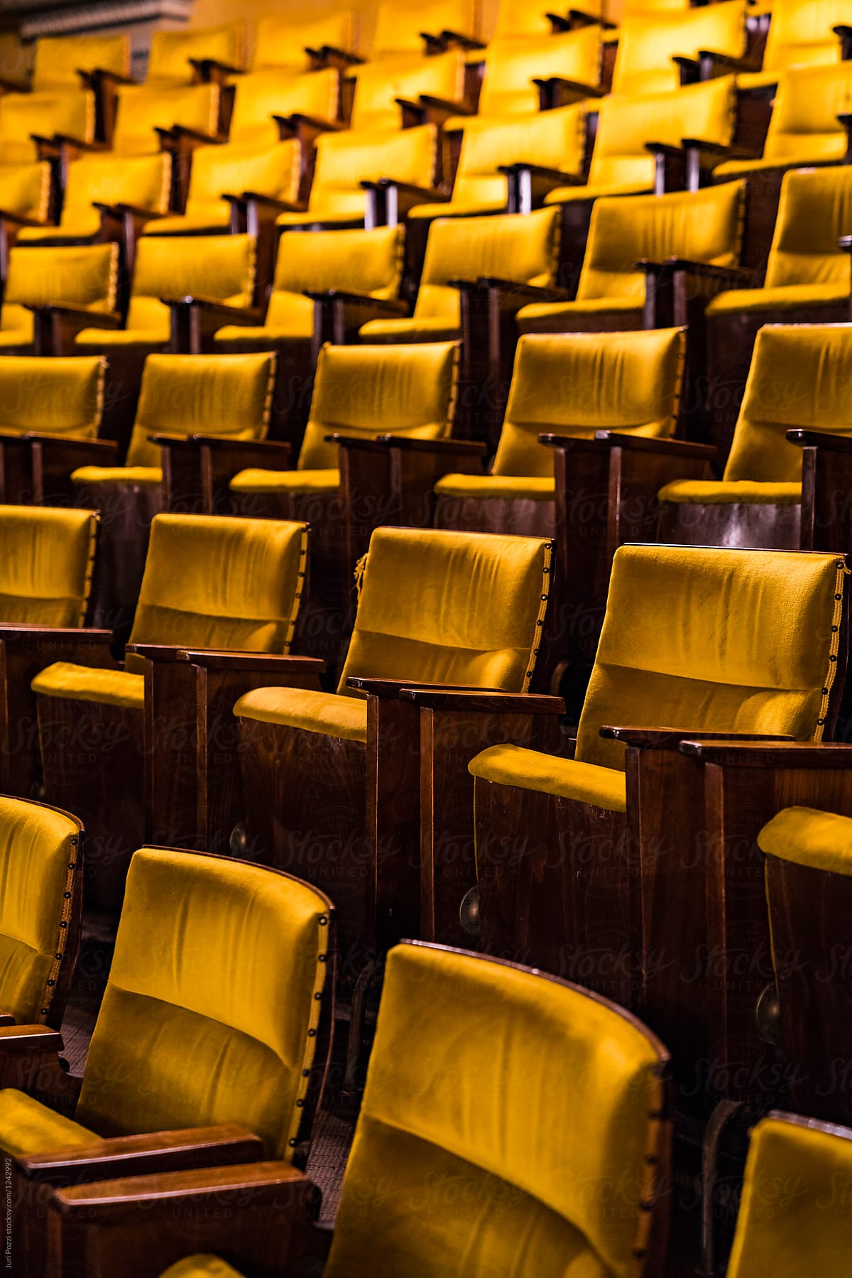 Golden cinema or theatre empty seats