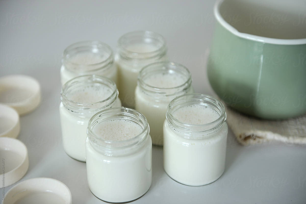 Cooked milk and containers, home made