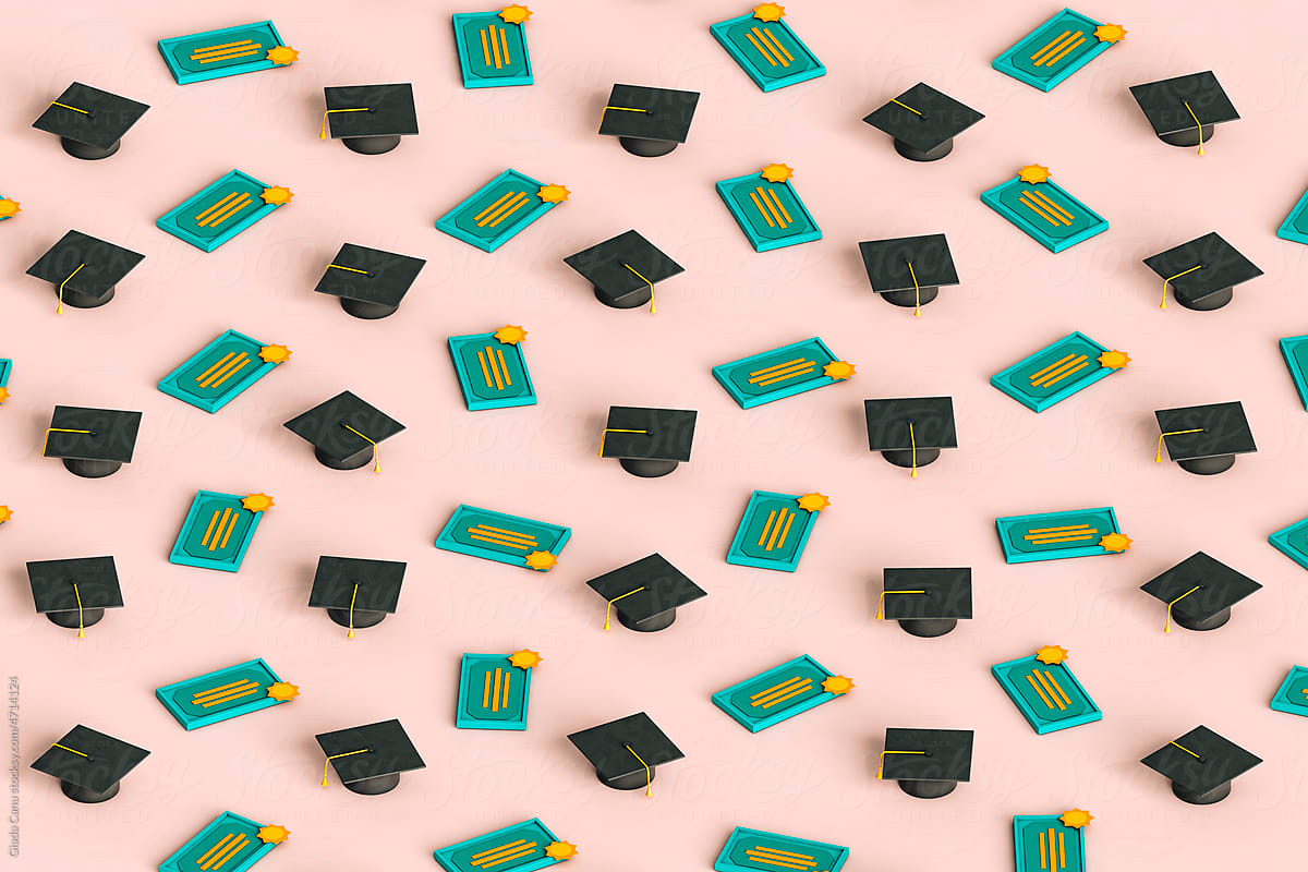 pattern of graduation cap and diploma