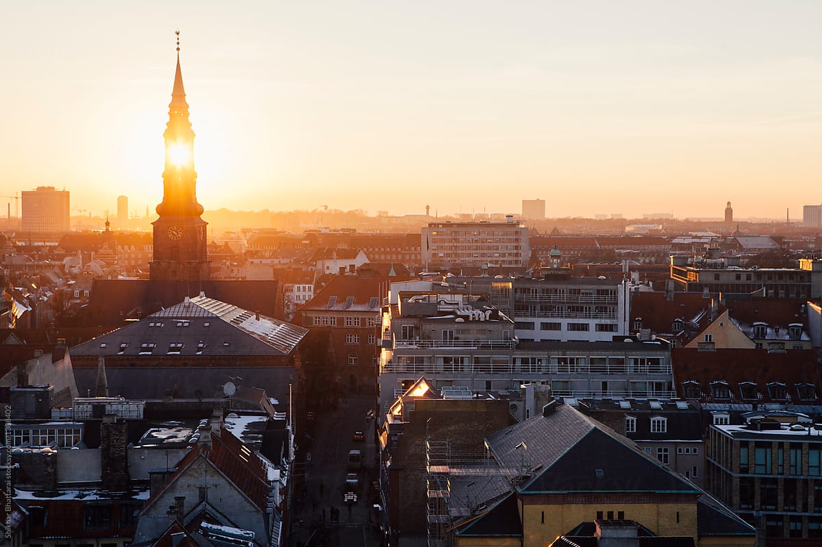 Aerial view of Central Copenhagen, Denmark.