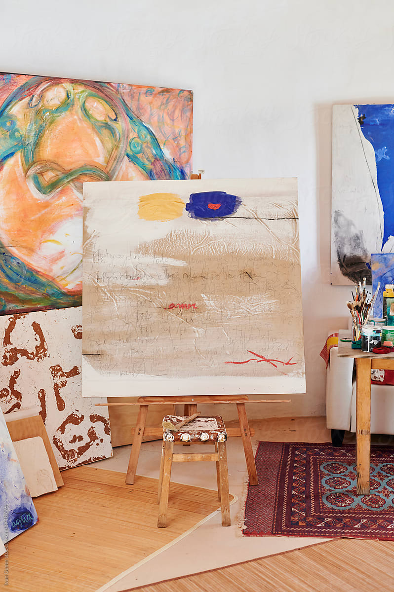 Interior of the painter\'s studio workspace