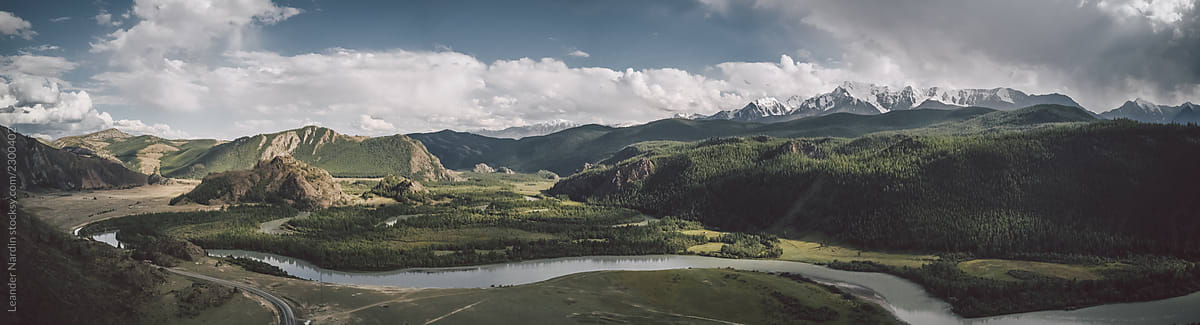 panorama aerial view of beautiful russian altai region