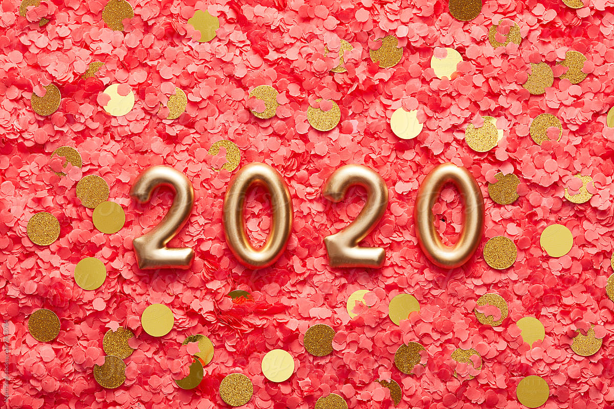 Bright New Year composition with numbers on confetti