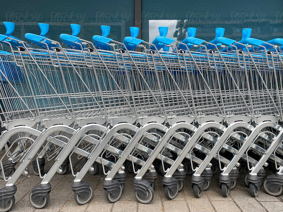 row of supermarket carts