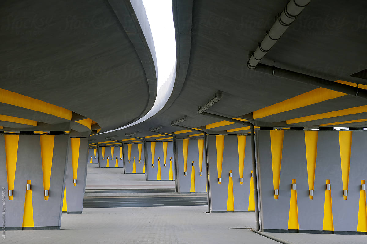 Modern transport infrastructure under  highway viaduct