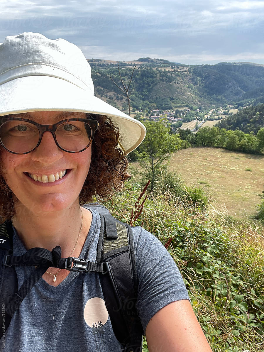 UGC of selfie of woman on backpacking hike in France