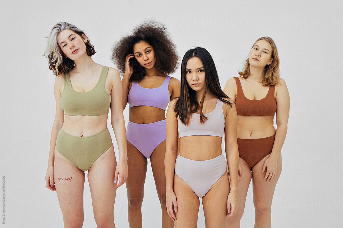 a group of women of different ethnicities in underwear