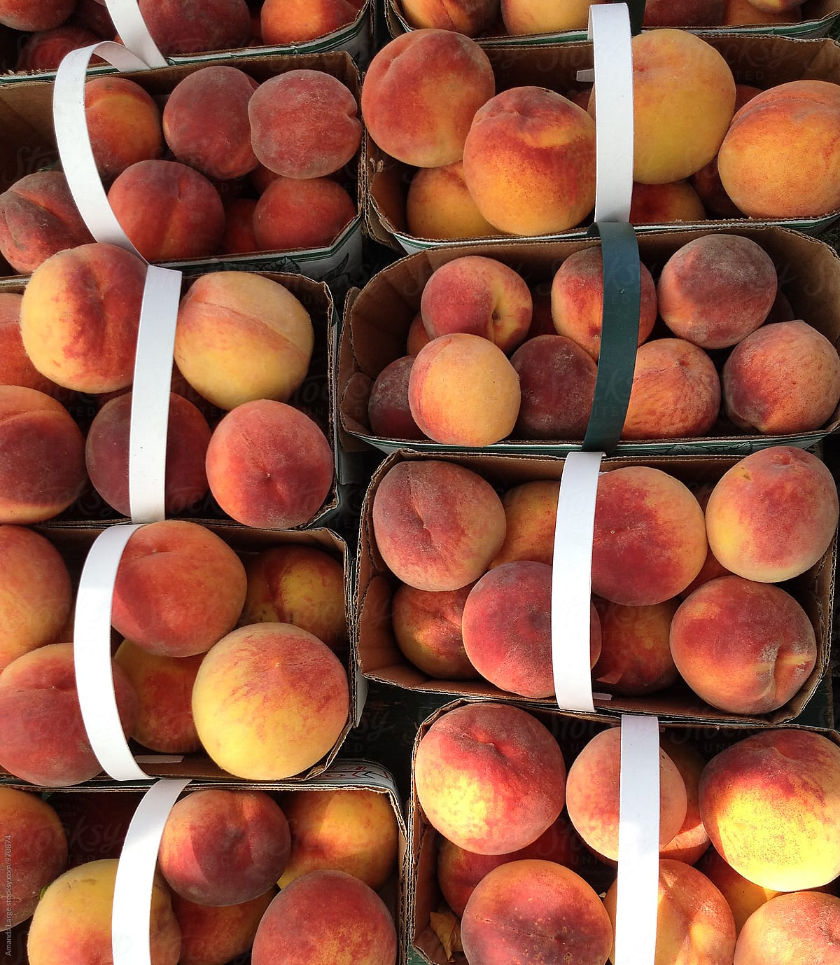 Punnets of peaches at a market stall
