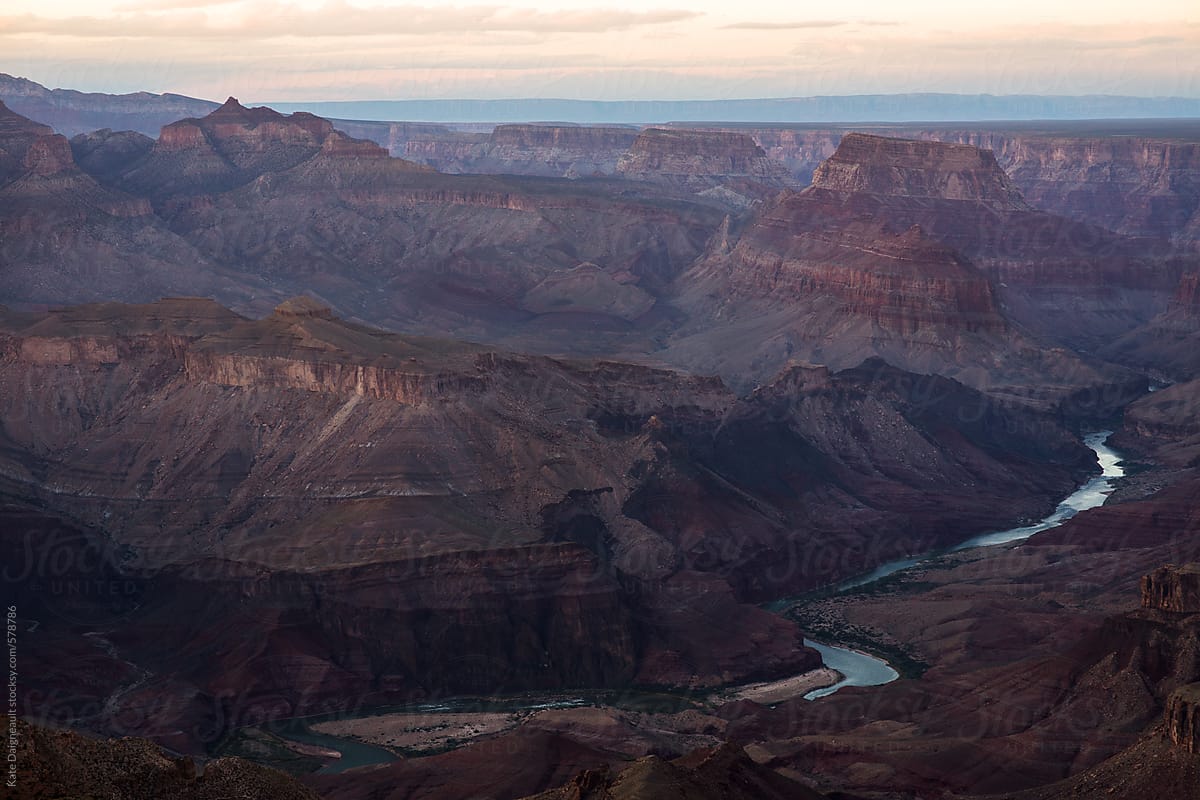 Scenic shot of Grand Canyon National Park at sunrise.