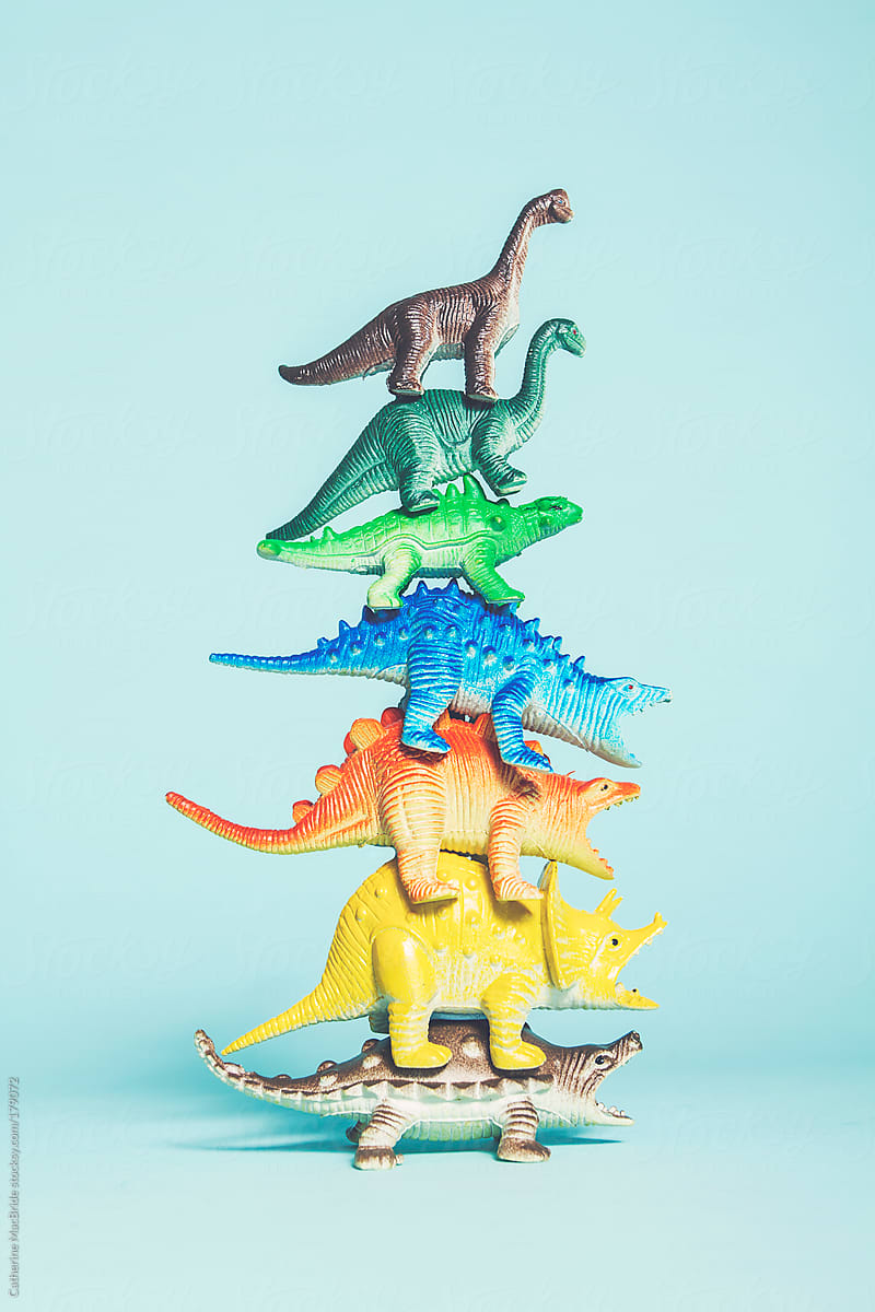 Stack-o-saurus, a stack of toy dinosaurs