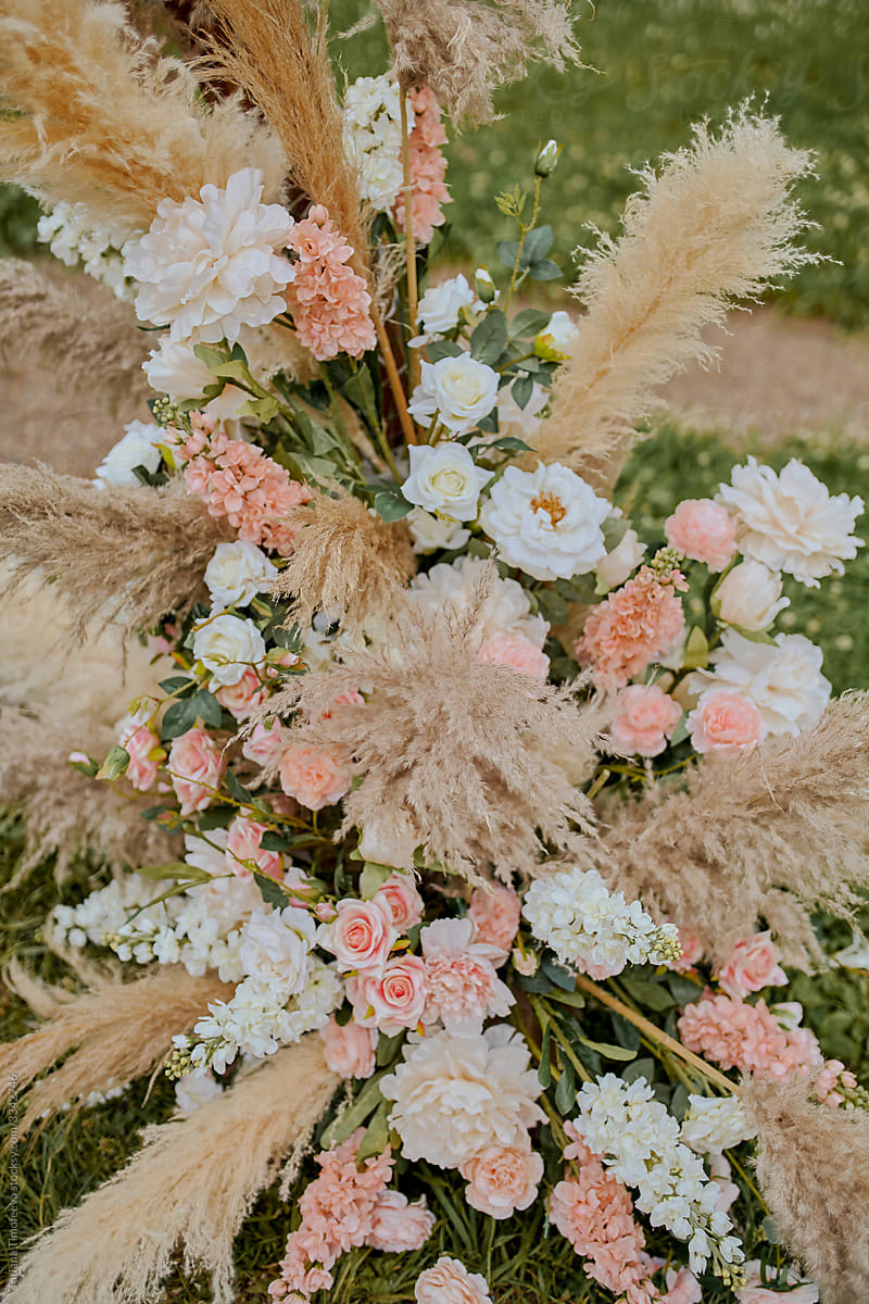 flowers on wedding tables for guests boho rustic style