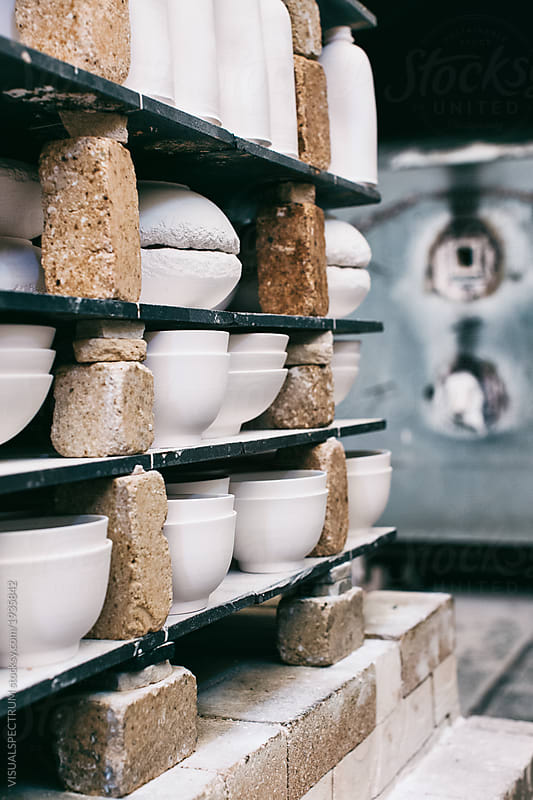 Closeup of Artisan Ceramic Bowls in Bright Workshop