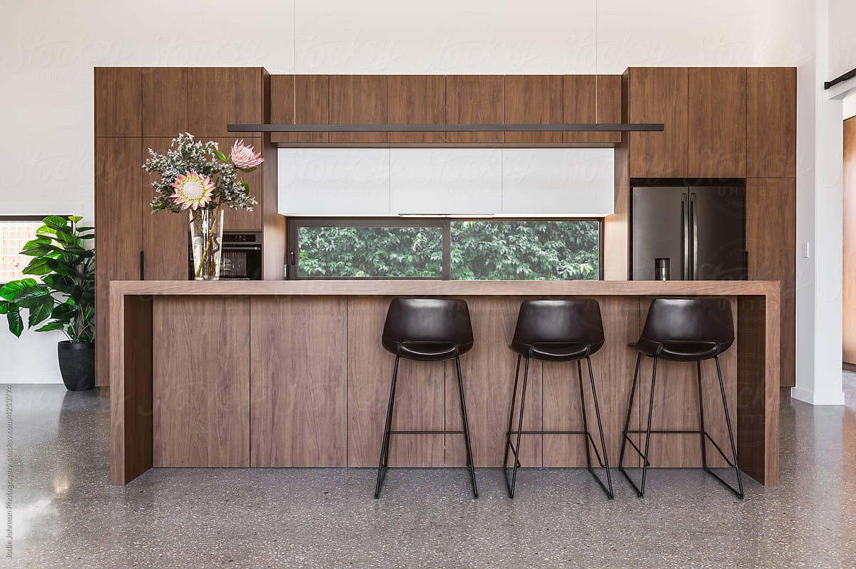 Contemporary luxury walnut kitchen interior