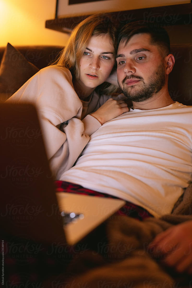 Romantic couple spending evening at home during pandemic