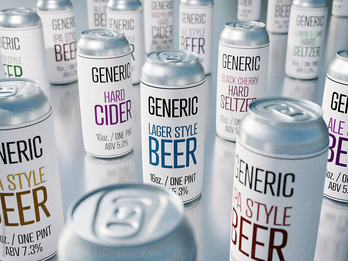 Concept Of Tasteless Generic Alcoholic Drinks In Cans