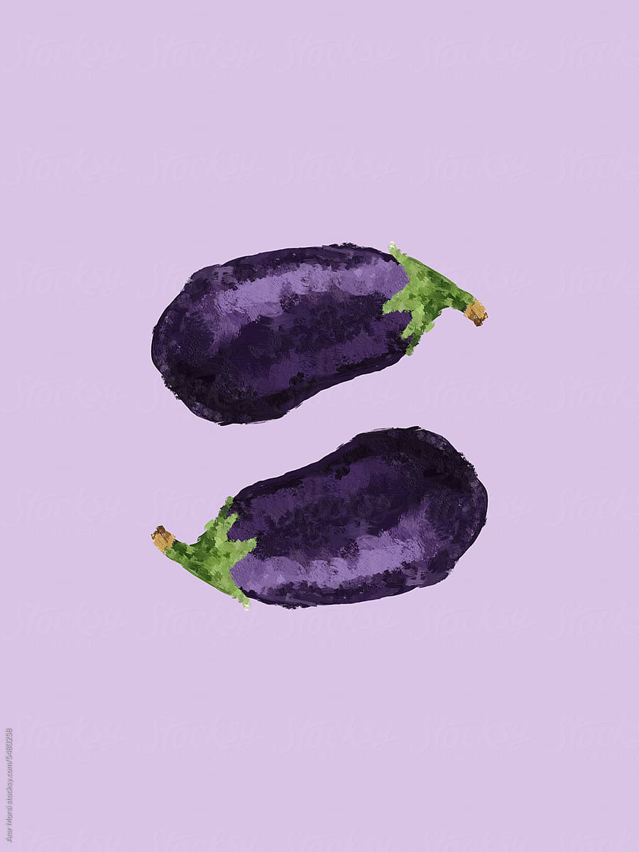 illustration of two complementary eggplants merging in a Yin and Yang