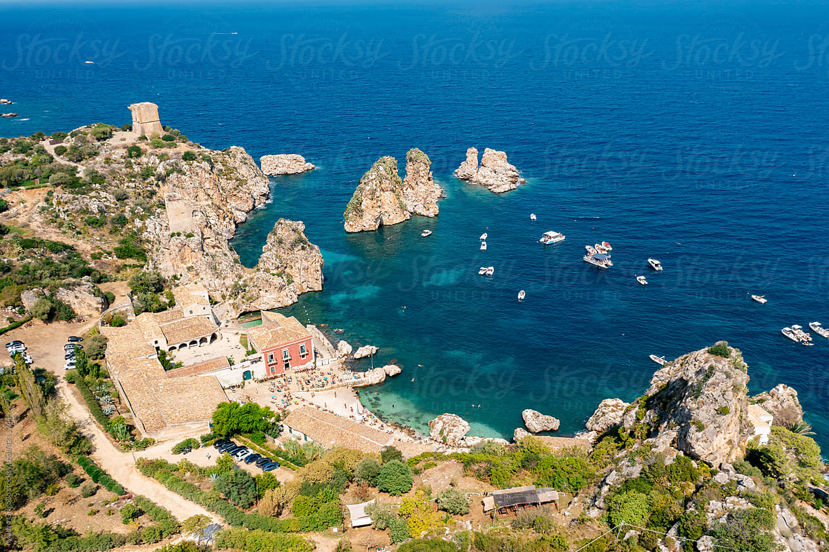 Aerial view of a famous bay in Sicily