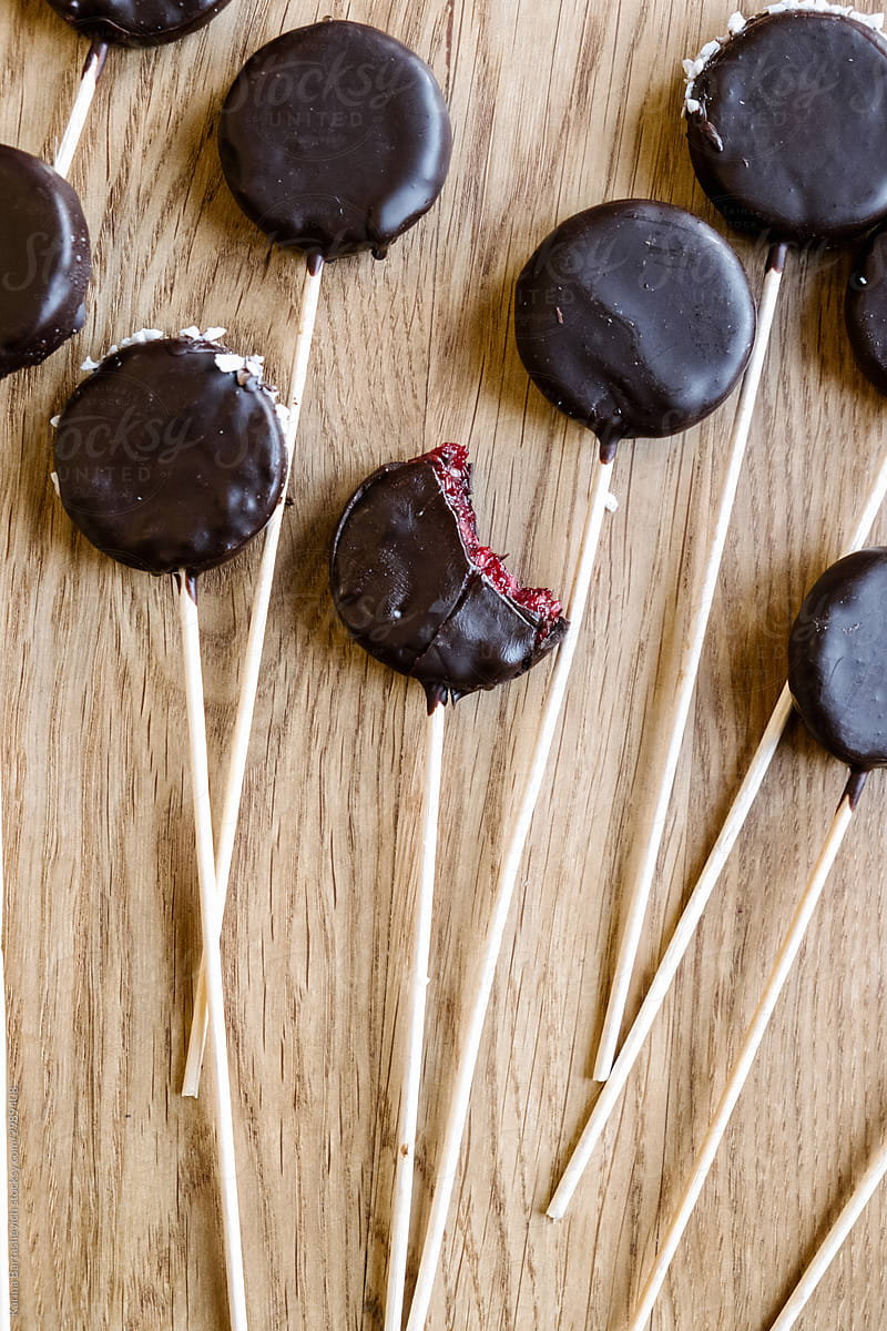 organic vegan lollipops in cocoa chocolate