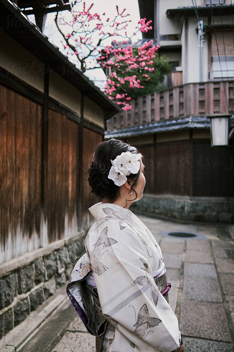 Asian Woman Wearing A Kimono In Kyoto, Japan.