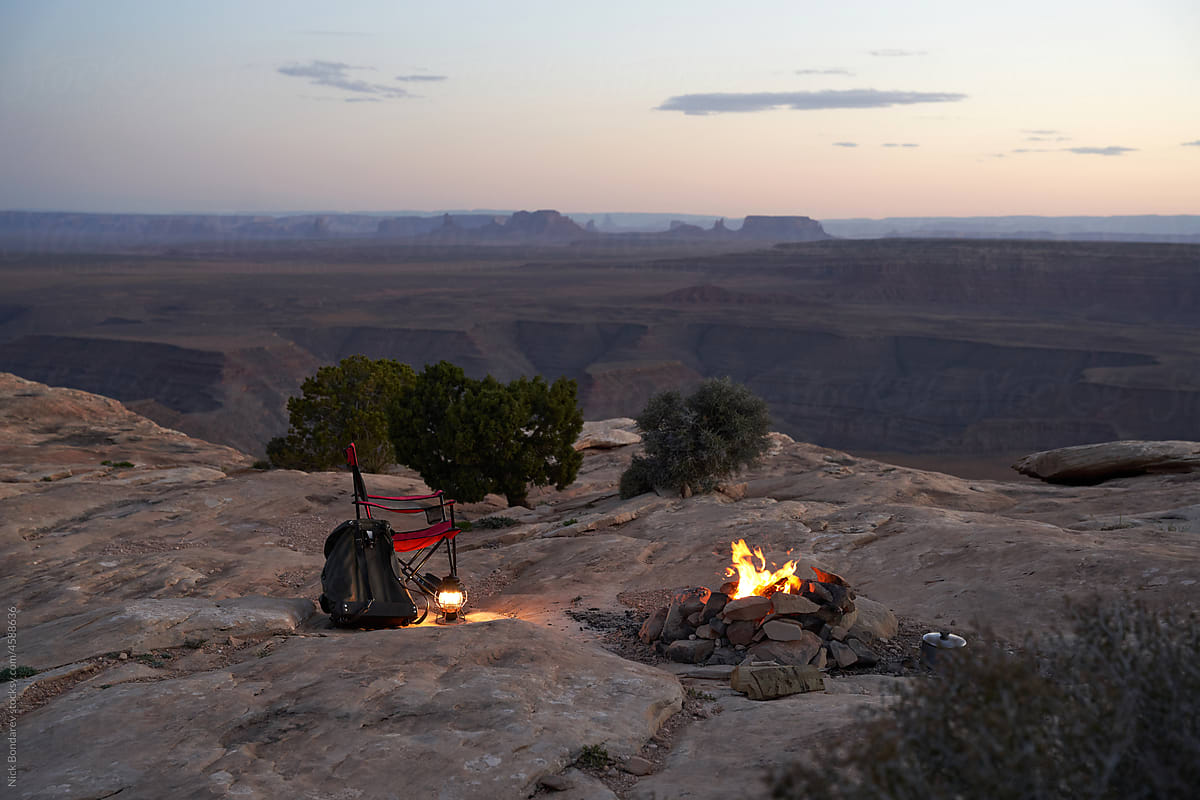 Camping in the desert near canyon